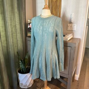 Free People Lace Long Sleeve Dress in Soft Blue
